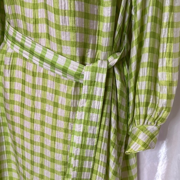 54. FRNCH Paris Olive Gingham Belted Shirt Dress with Pockets – XS - Picture 4 of 9